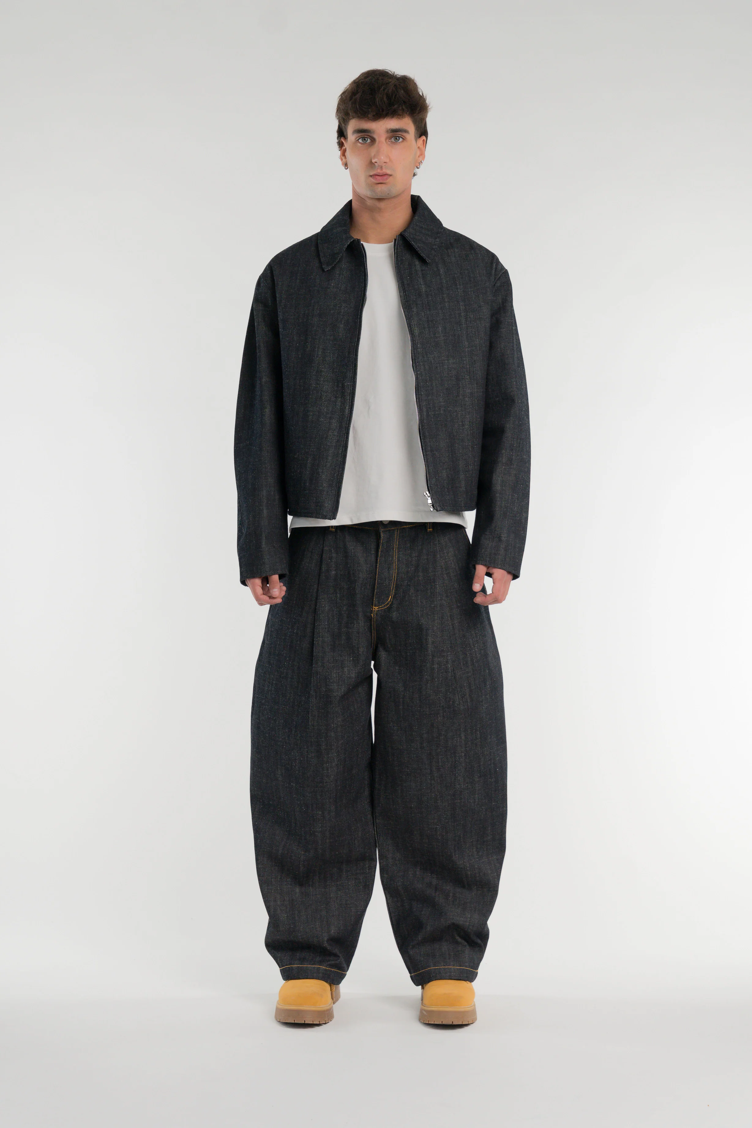 Pleated Balloon Pants Raw Denim Blue - Image 7
