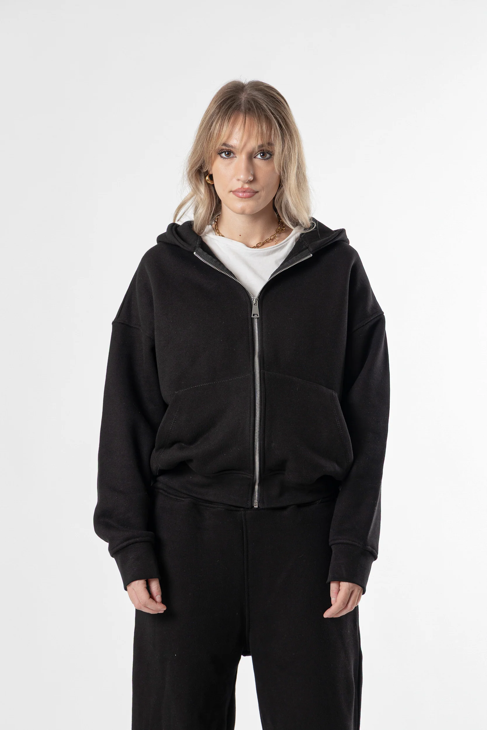 Zip Hoodie Heavy Blanks 500GSM Black - Image 5