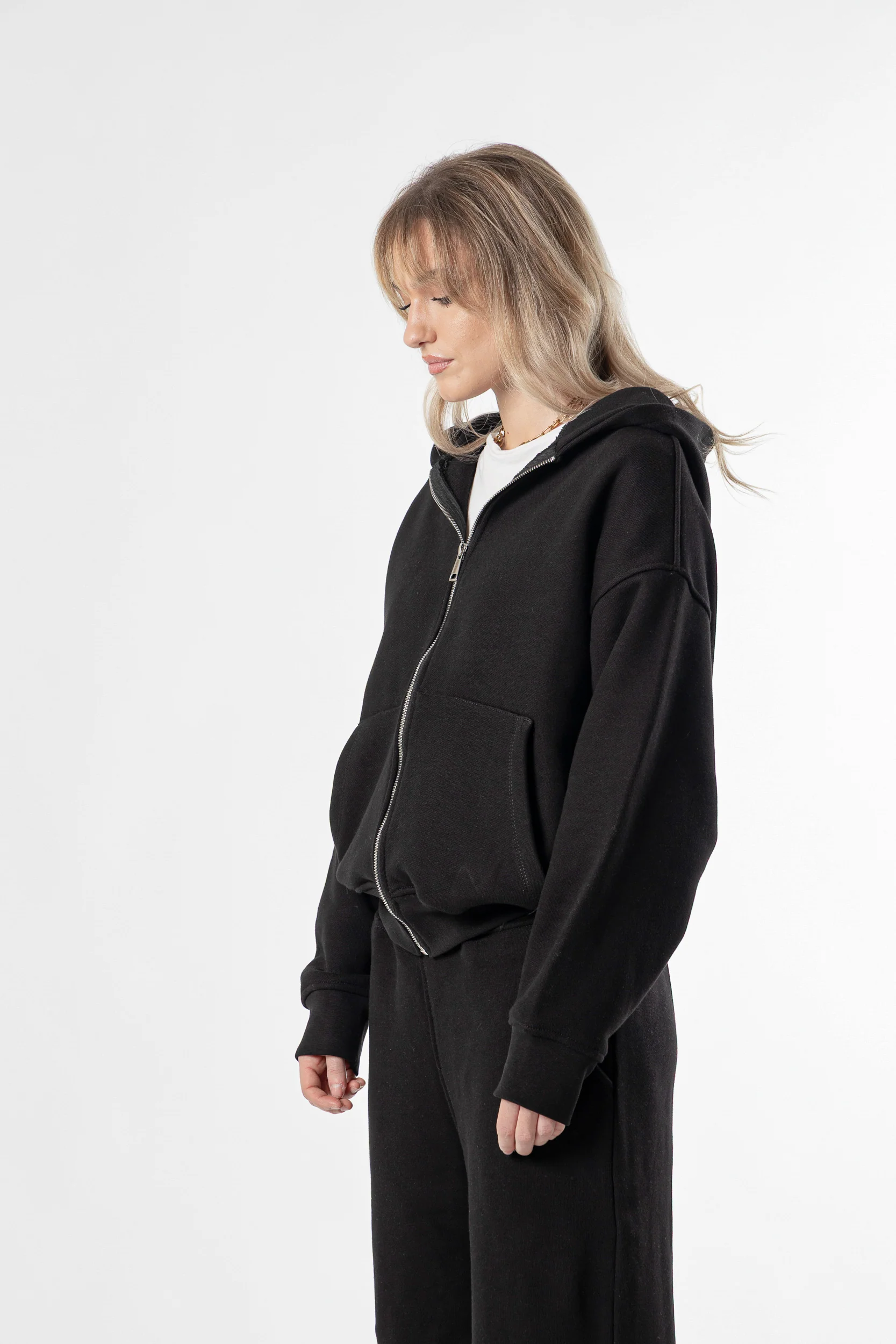 Zip Hoodie Heavy Blanks 500GSM Black - Image 6
