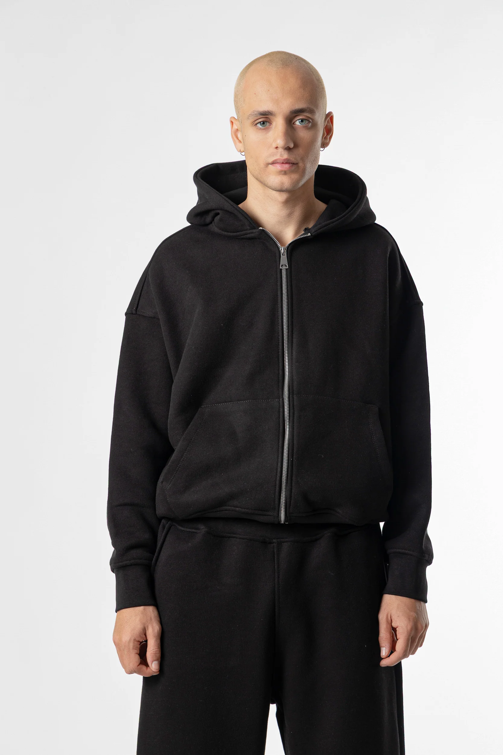 Zip Hoodie Heavy Blanks 500GSM Black - Image 9