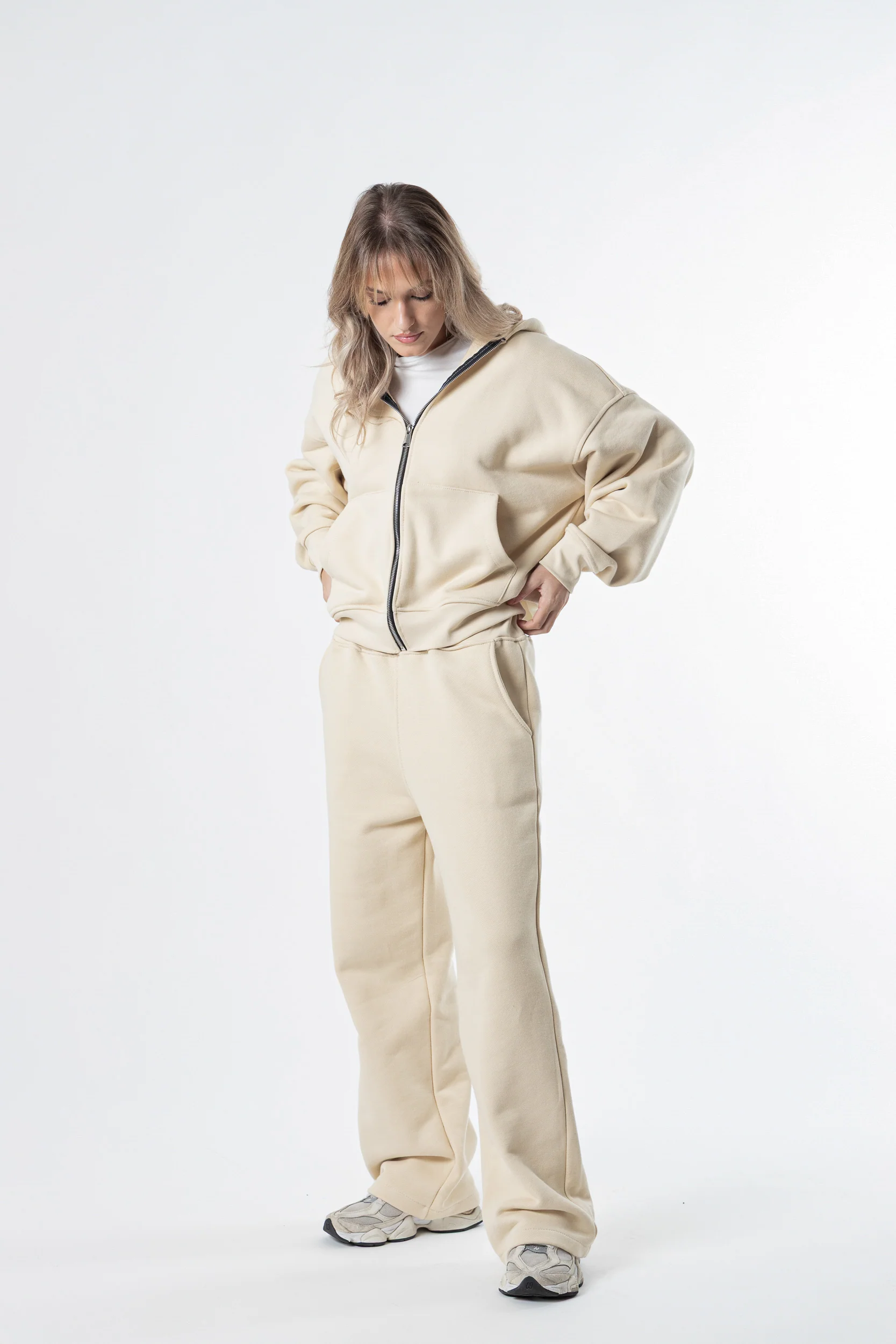 Zip Hoodie Heavy Blanks 500GSM Sand - Image 7