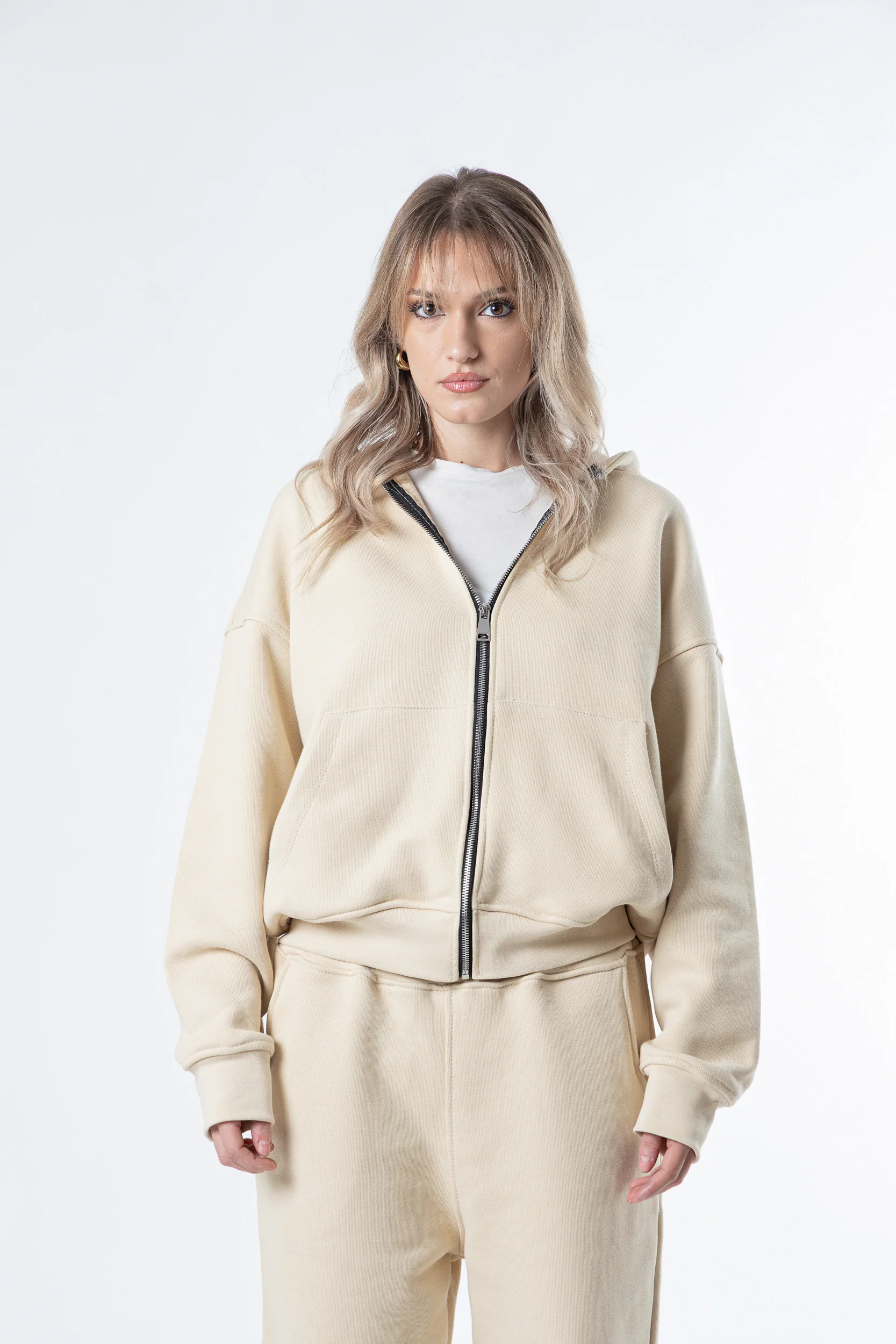 Zip Hoodie Heavy Blanks 500GSM Sand - Image 5